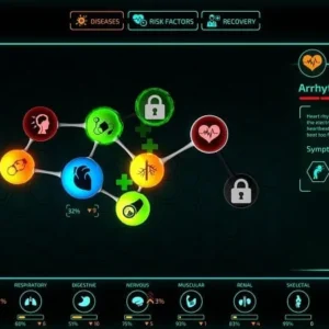 A screenshot of the Bio Inc. Redemption game interface showing a detailed biological map.