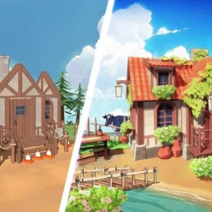 A screenshot of the Cozy Islands game showing the main character interacting with a villager.