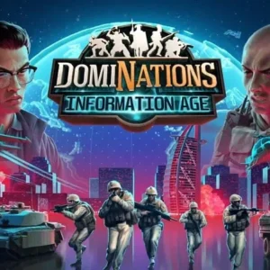 A screenshot of the DomiNations game showing a village with various buildings.
