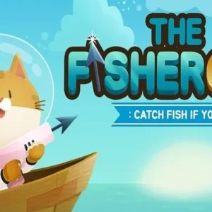 A screenshot of The Fishercat gameplay showing a cat fishing.