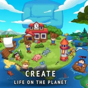 A screenshot of the game Galactory showing a planet with different terrains.