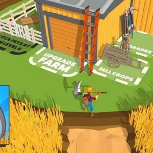 A screenshot of the game Harvest It! showing a character harvesting wheat.