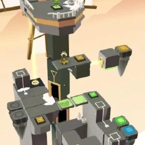 A screenshot of the gameplay in Path of Giants, showing the three characters navigating a puzzle.
