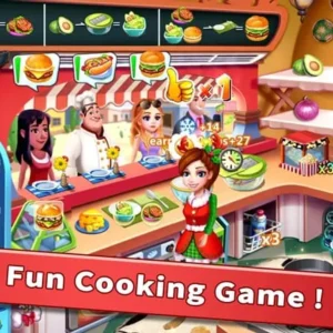 A screenshot of the gameplay of Rising Super Chef showing the main character cooking in a kitchen.