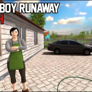 A screenshot of the gameplay of SCHOOLBOY RUNAWAY showing the main character hiding from his parents.
