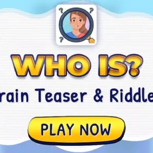 A screenshot of the gameplay of Who is?, showing a multiple choice question with cartoon characters.