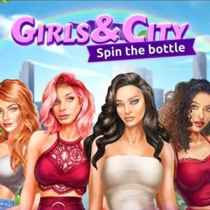A screenshot of the Girls & City game showing the spin the bottle interface.