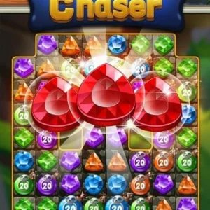 A screenshot of the Jewel Chaser game showing colorful jewels.