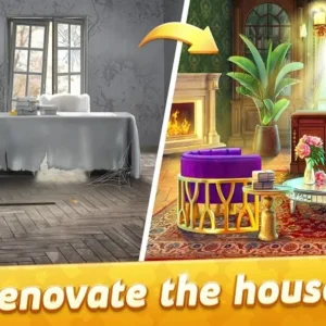 A screenshot of the Jigsaw Puzzle Villa game showing a completed puzzle of a room in the villa.