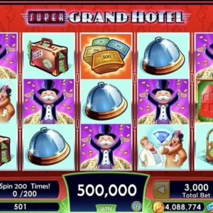 A screenshot of the MONOPOLY Slots game showing the spinning reels of a slot machine.