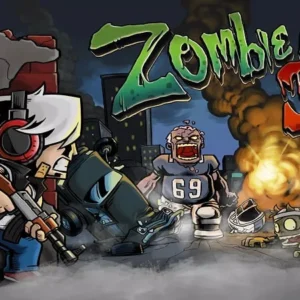 A screenshot of Zombie Age 3HD gameplay showing the character shooting zombies.
