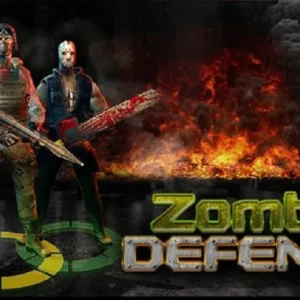 A screenshot of Zombie Defense gameplay, showing soldiers fighting zombies.