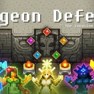 A screenshot showcasing the gameplay of Dungeon Defense, featuring pixelated characters and environments.