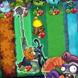 A screenshot showcasing the gameplay of Plants vs. Zombies Heroes.