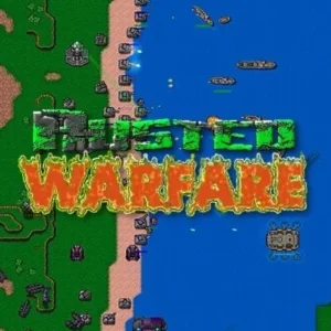 A screenshot showcasing the gameplay of Rusted Warfare - RTS Strategy with various units engaged in combat.