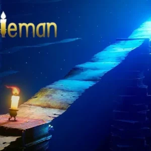 A small candle character standing on a wooden platform in a dark environment.