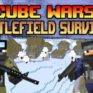 A soldier in Cube Wars Battle Survival aiming a gun.