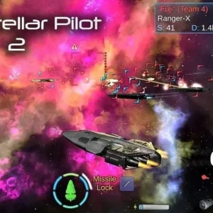 A spaceship battling in the vast expanse of space.