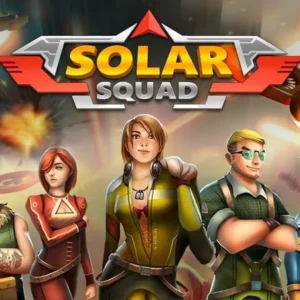 A spaceship firing lasers at enemy ships in Solar Squad.