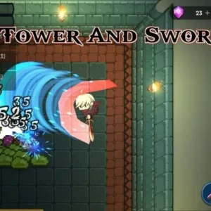 A swordsman fighting a monster in Tower And Swords.