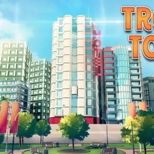 A vibrant city built on a tropical island in the Tropic Town game.
