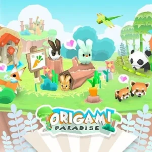 A vibrant landscape filled with origami animals in Origami Paradise.