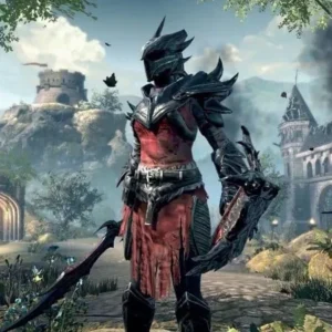 A warrior battling a dragon in The Elder Scrolls Blades.