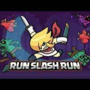 A warrior running through a field while slashing monsters.