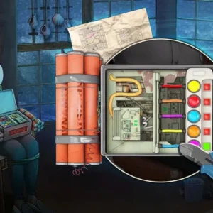 A woman investigating clues in Rooms & Exits Escape Room Game.