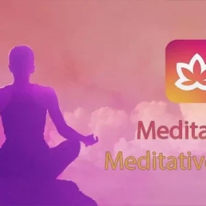 A woman meditating peacefully with the Meditative Mind app.