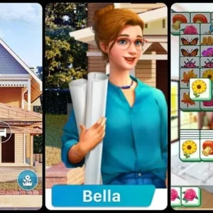 A woman smiling and holding a tablet showcasing the Happy Makeover game.