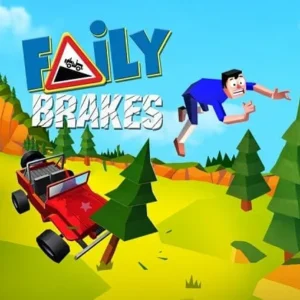 Alt text: Faily Brakes gameplay screenshot showing a car crashing into obstacles.