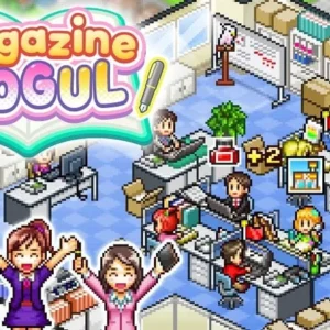 Alt text for image 1: Screenshot of Magazine Mogul gameplay showing the pixelated office environment