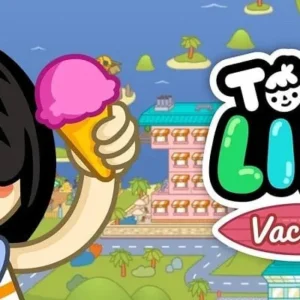 Alt text for image 1: Toca Life: Vacation gameplay screenshot showing diverse characters enjoying vacation activities.