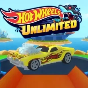 Alt text: Hot Wheels Unlimited gameplay screenshot showing a race track with loop-de-loops and jumps.
