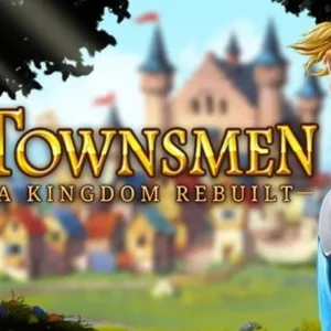 Alt text: Townsmen A Kingdom Rebuilt gameplay screenshot showing a bustling medieval town.