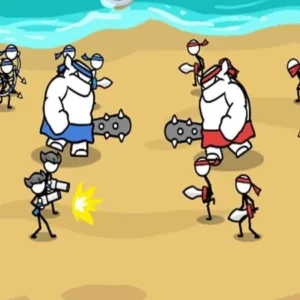 Alt text: War Tactics gameplay screenshot showing stickman army