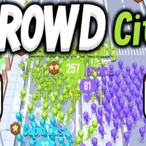 Crowd controlling a large group of people in Crowd City.