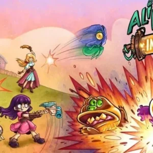 Gameplay of Alien Food Invasion showing alien enemies and a character shooting.