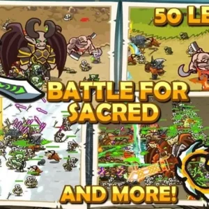 Gameplay of Azeroth with heroes and monsters battling.