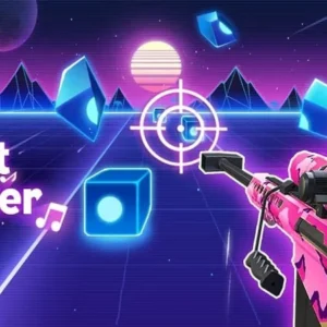 Gameplay of Beat Trigger, showing the cat shooting obstacles.