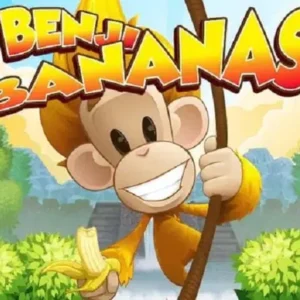 Gameplay of Benji Bananas showing the monkey swinging through the jungle.