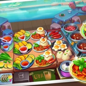 Gameplay of Cooking Center showcasing a busy kitchen.
