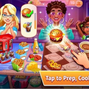 Gameplay of Cooking Craze showing various dishes and kitchen tools.