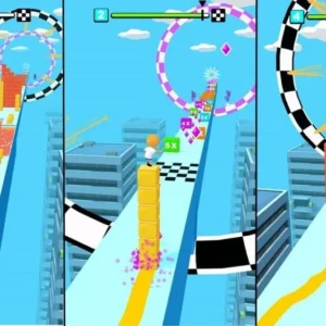 Gameplay of Cube Surfer showing vibrant colors and cube stacking.