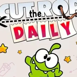 Gameplay of Cut the Rope Daily showing Om Nom and the candy.