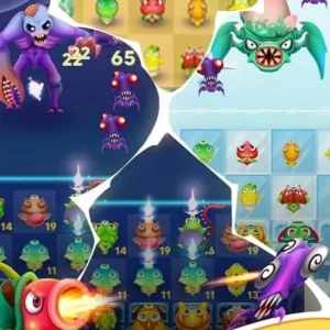Gameplay of Merge Plants: Aliens Defense showing merging mechanic.