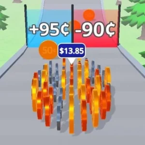 Gameplay of Money Rush showing money rolling through gates.