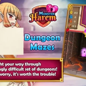 Gameplay of Monster Harem showing the dungeon and characters