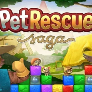 Gameplay of Pet Rescue Saga with colorful blocks.